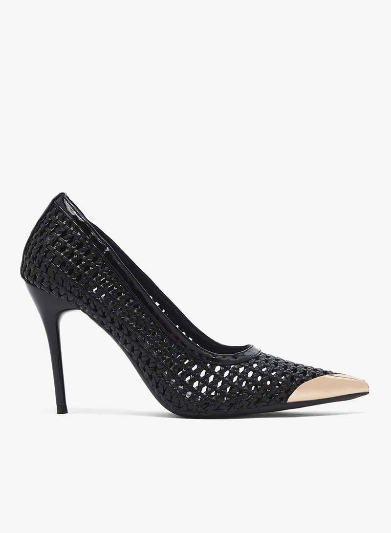 Net Metallic Pump With Gold Accent High Heel With Gold Accent